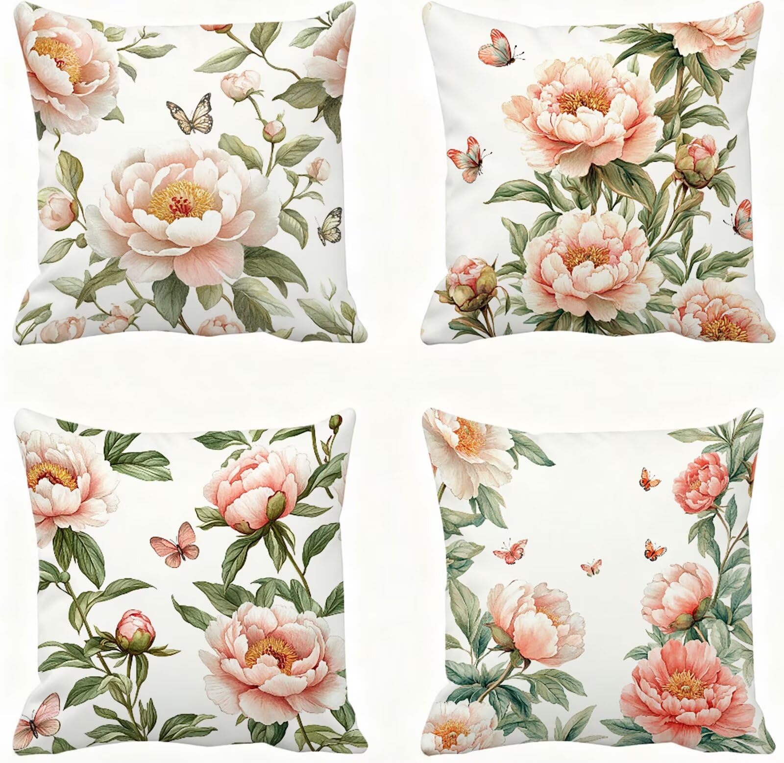 Taie d'oreiller 60x60 cm lot de 4 vert rose pour canapé et chambre