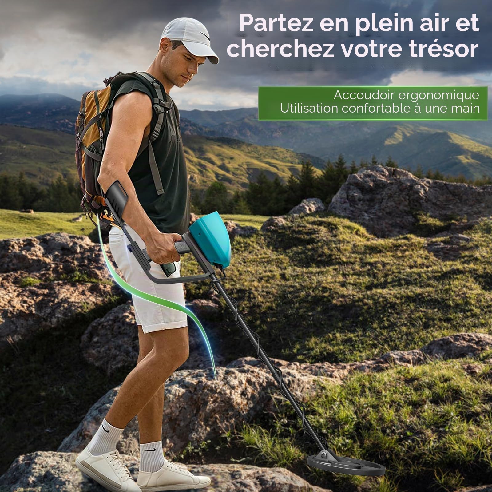 Détecteur de métaux, kit Professionnel Rechargeable pour Adultes et Enfants, Haute précision, étanche, réglable en Hauteur, détecteur d'or 78-108 cm avec Bobine de Recherche de 25 cm (Jaune)