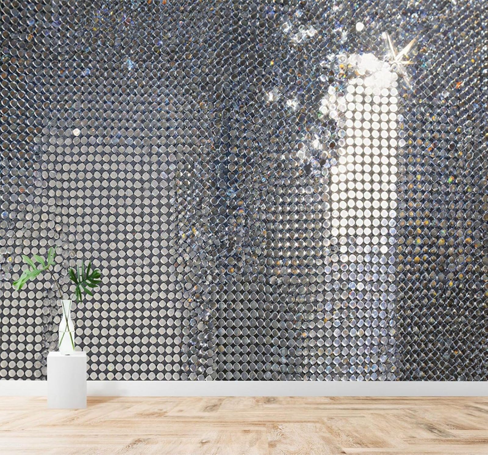 Xlming 430Cm×300Cm(B×H) Creative Silver Sequin Patterns Metallic Sheen Light Reflection Individuality 3D Wallpaper Silky Texture Home Study Office Grey Dining Room Sofa Bedroom Living Room Tv Backdrop-430Cm×300Cm