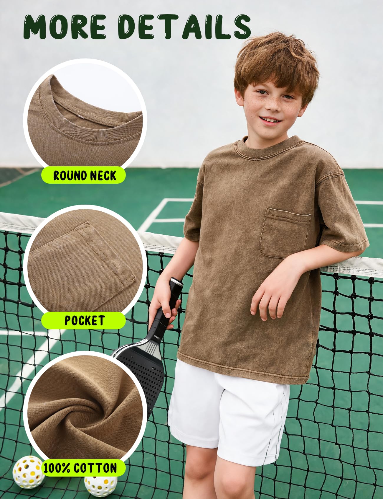 3er-Pack T-Shirts für Jungen und Mädchen, kurzärmelig, säuregewaschene Baumwolle, Kinder-T-Shirts, Sommer-Tops, T-Shirts für 5–14 Jahre