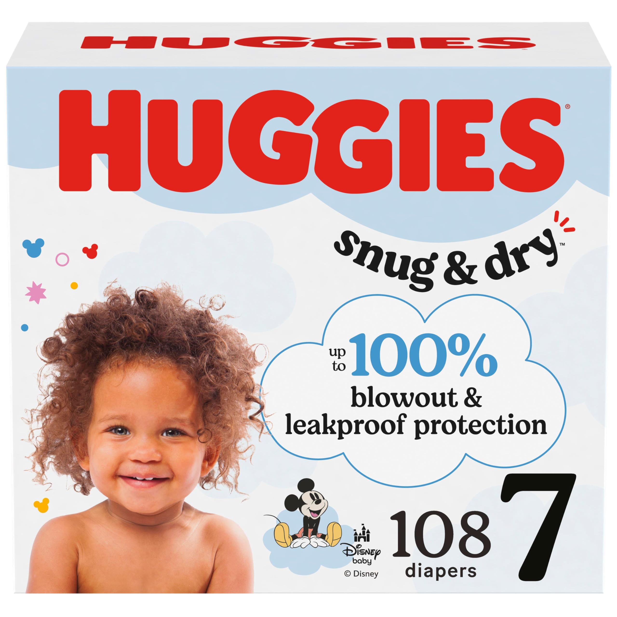 Huggies Size 7 Diapers, Snug & Dry Baby Diapers, Size 7 (41+ lbs), 108 Count (2 Packs of 54), Packaging May Vary