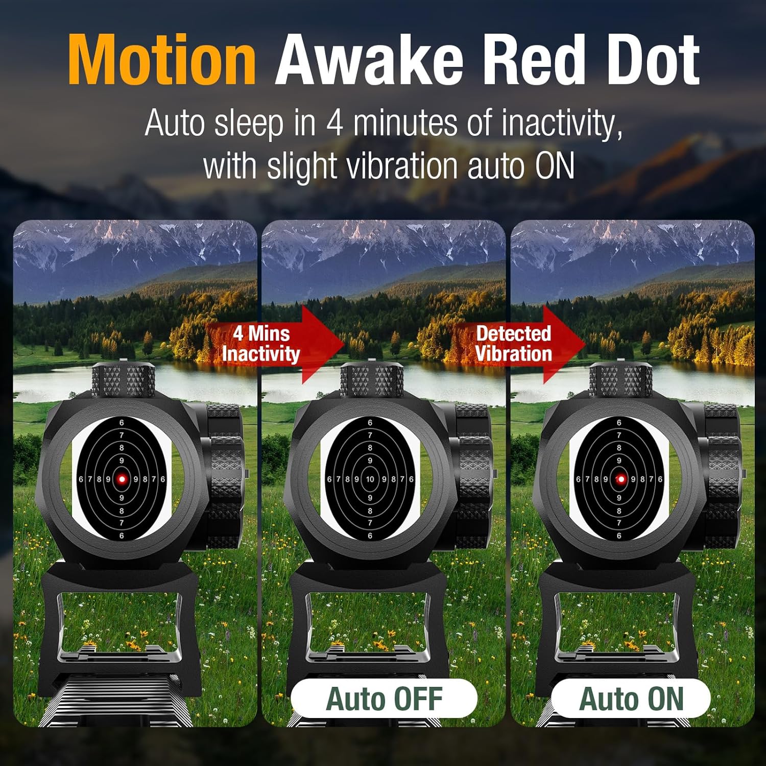 1x20mm 2MOA Red/Green Dot Sight Motion Awake Red Dot Scope Optics Reticle Sight 10 Brightness with Co-Witness Riser and Low-Profile Mount for Picatinny Rail