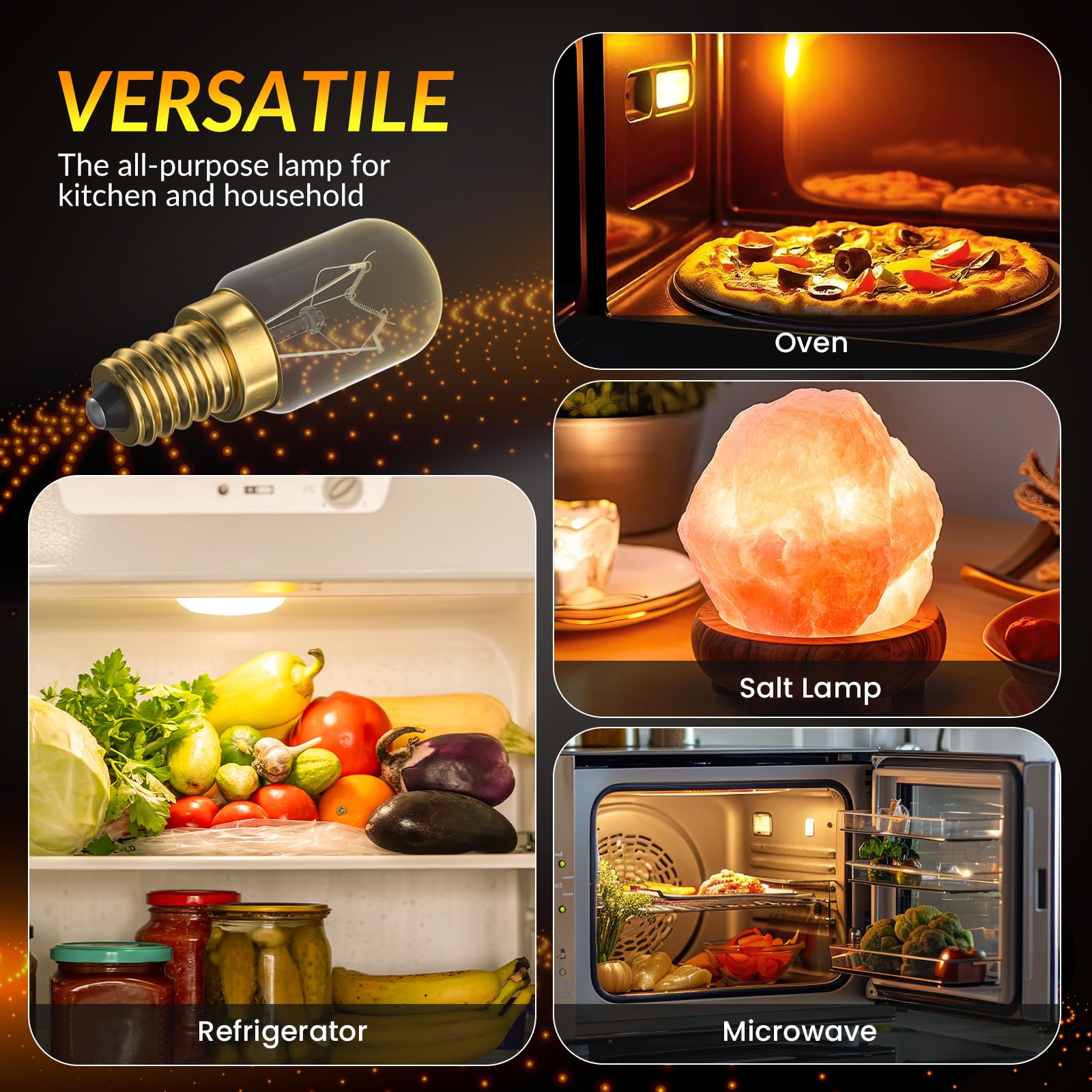 BrightWish Oven Lamp E14-42 W (40 watts), 300 Degree Heat Resistant, Dimmable, Warm White, Pack of 2, Bulb for Oven Salt Lamp - Image 3