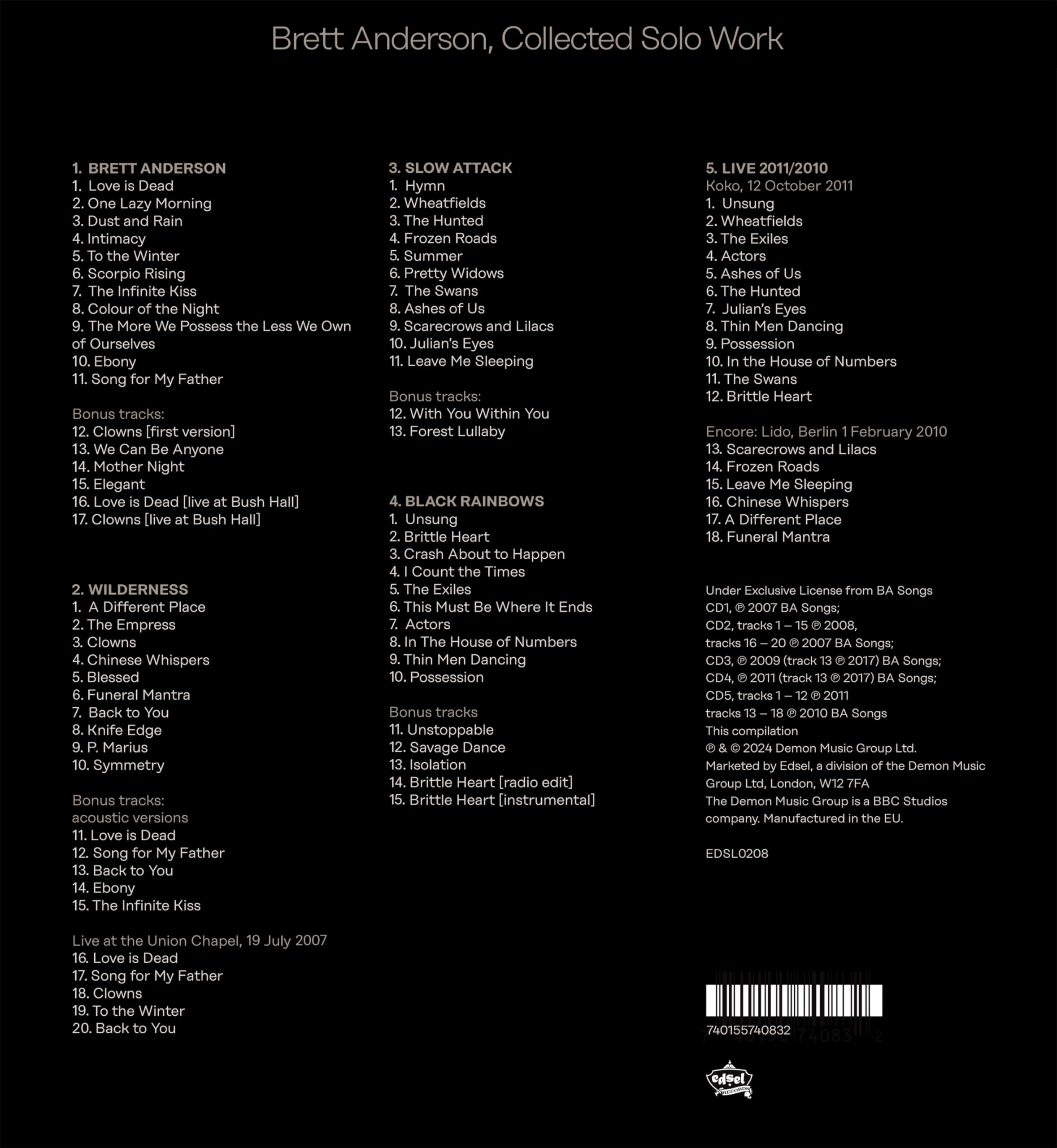 Brett Anderson: Collected Solo Work 5CD Deluxe Gatefold Packaging