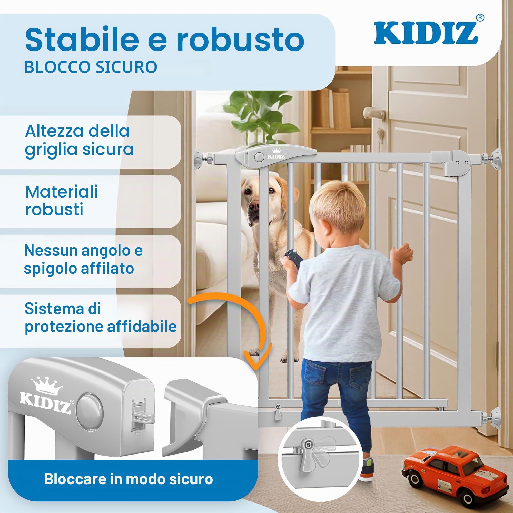 KIDIZ Griglia di protezione per scale senza foratura, larghezza regolabile: 88 – 94 cm, altezza 75 cm, griglia di protezione per porte e cani per bambini e cani, apertura con una sola mano su entrambi