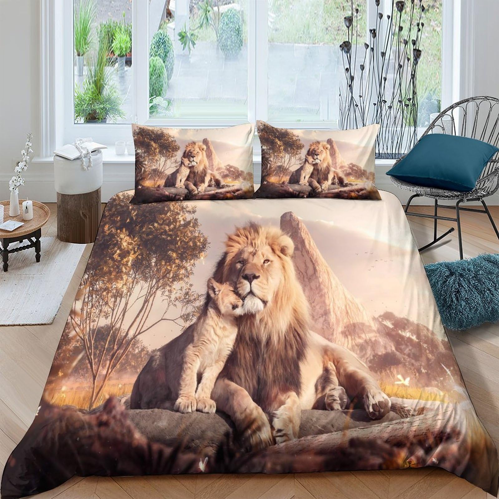 Ctjqhvkz Style-8 3D Printed Lion Family Fitted Sheet Microfiber Soft Breathable Savanna Sunset Mattress Cover For Bedroom Dorm Decor Single（135X200cm）