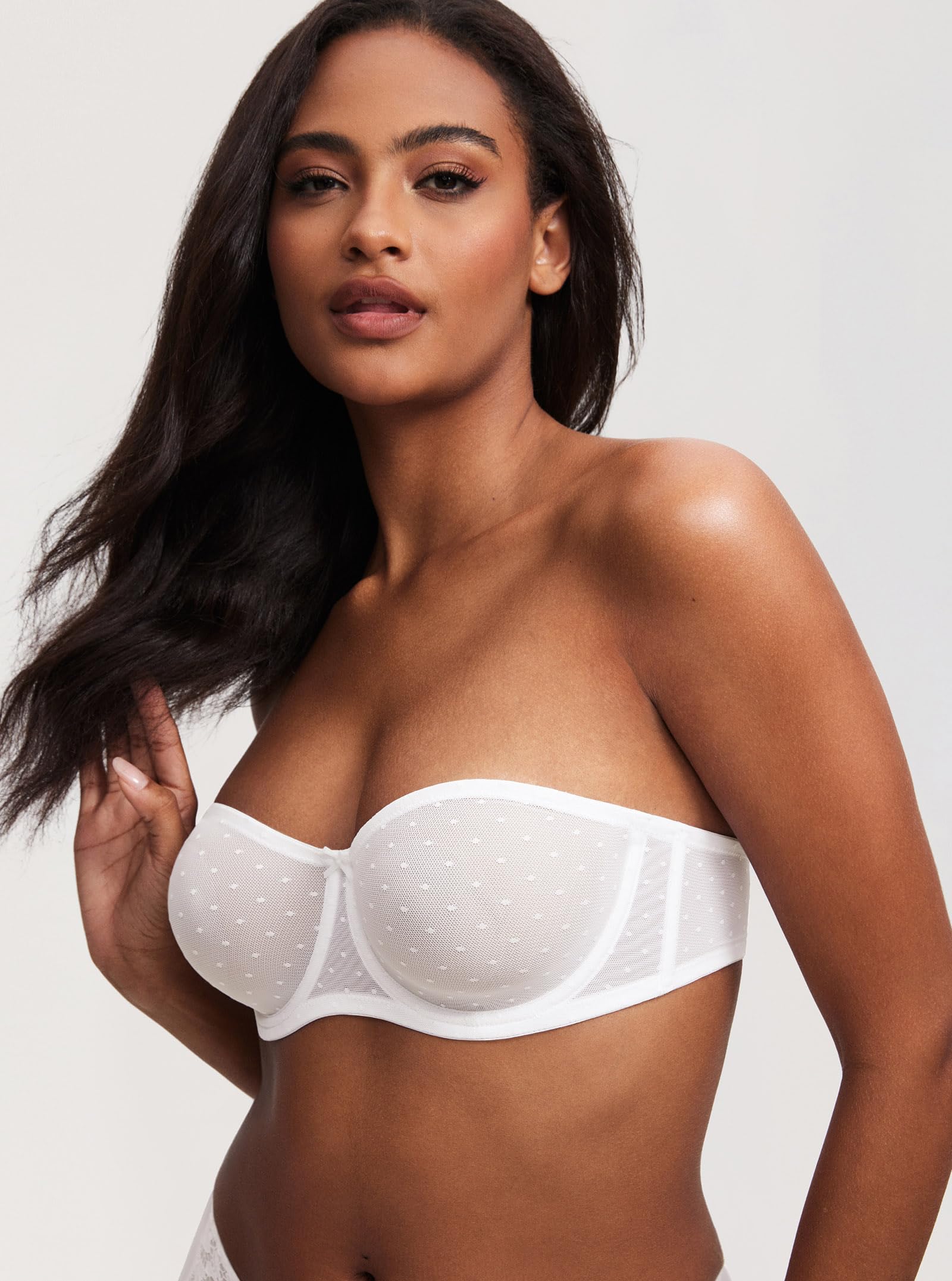 DOBREVA Femme Transparent Soutien Gorge sans Bretelles Bandeau Grande Taille avec Armature à Maille