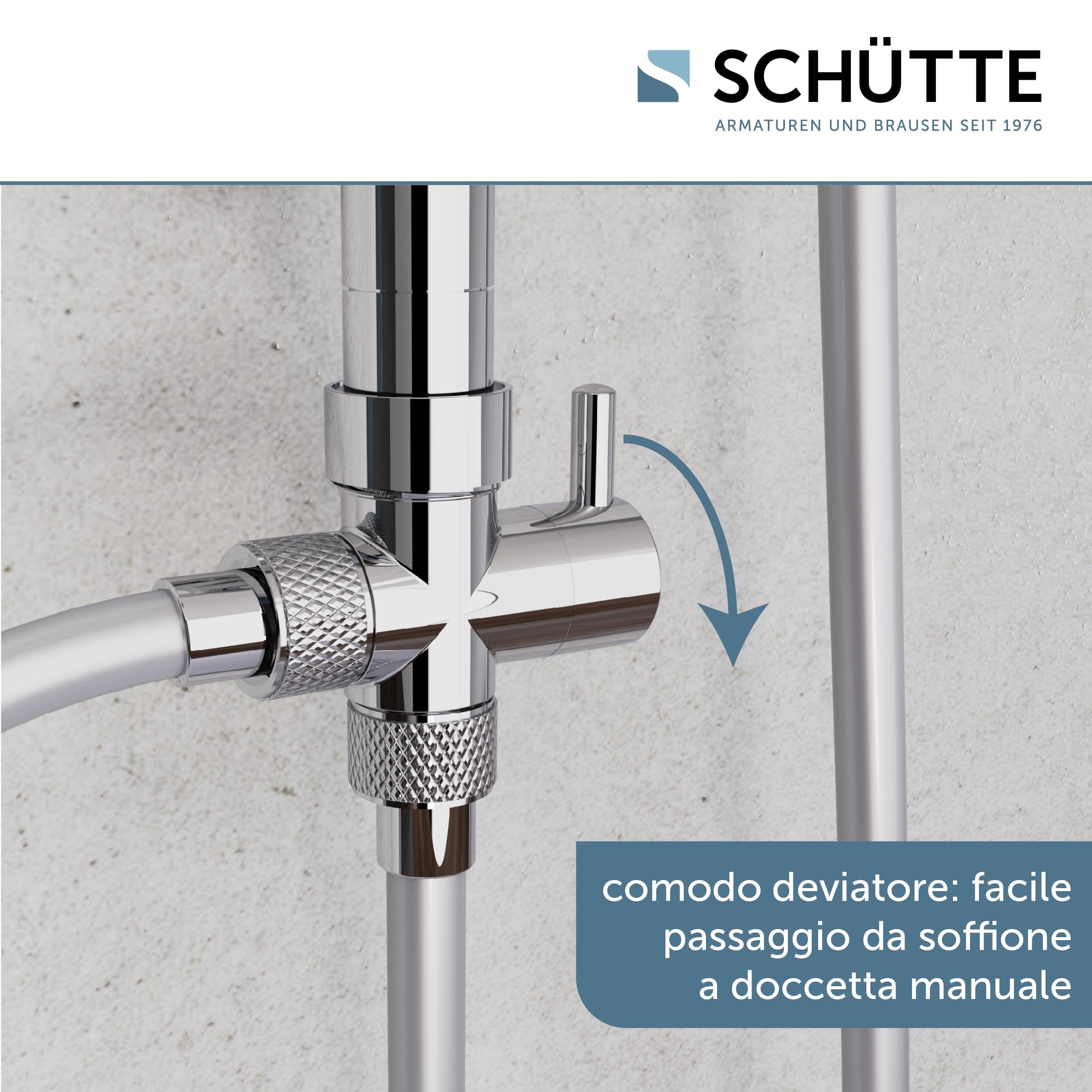 SCHÜTTE Set doccia Maiorca | Colonna doccia con grande doccia a pioggia | Doccia a mano con 3 tipi di getto | Sistema doccia con asta doccia regolabile in altezza | Cromo