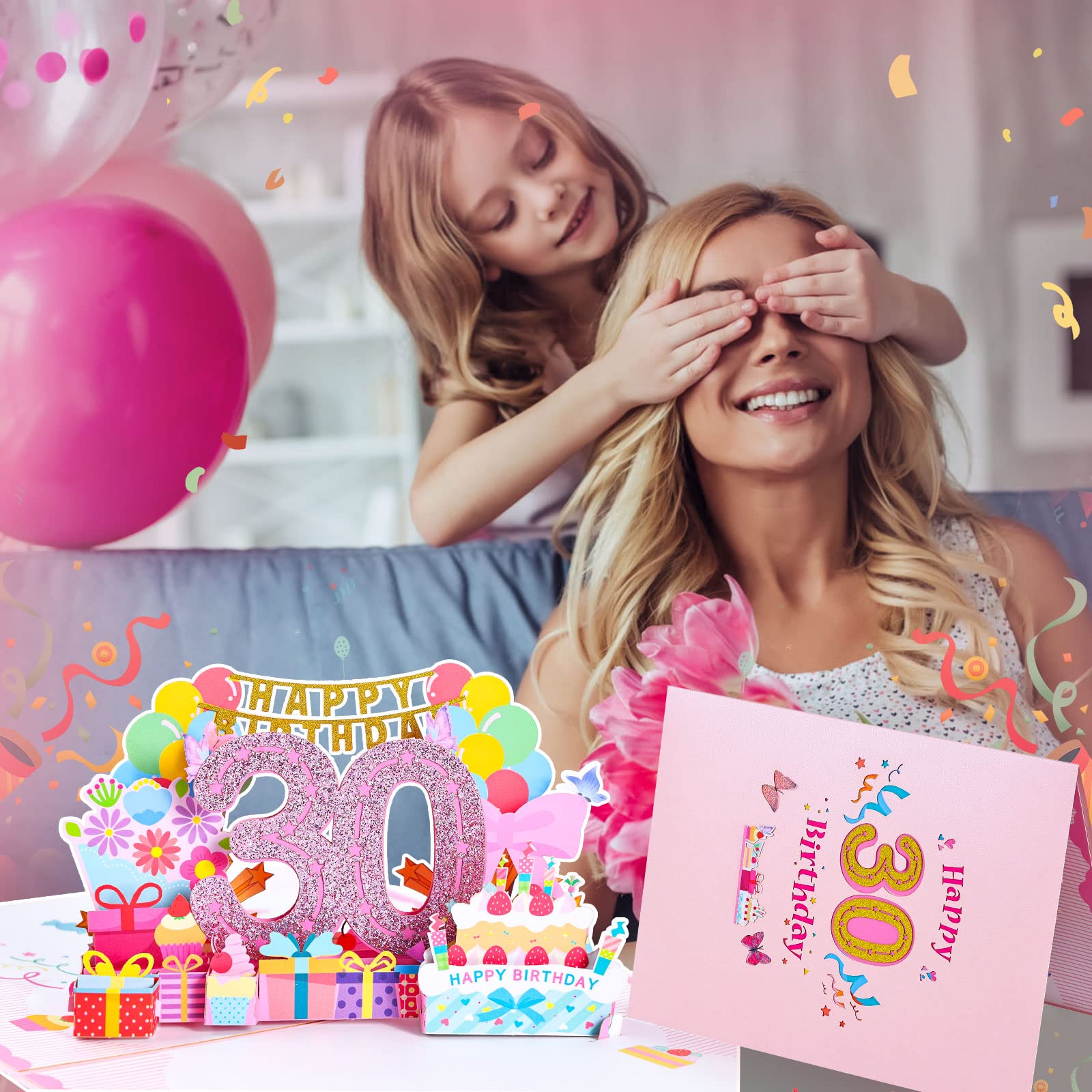Joyoldelf 30. Kartka urodzinowa, kartka z życzeniami typu pop-up, 3D, kartka urodzinowa z kopertą, dla kobiet, matek, dziewcząt, mężczyzn, przyjaciół, romantycznych kart podarunkowych