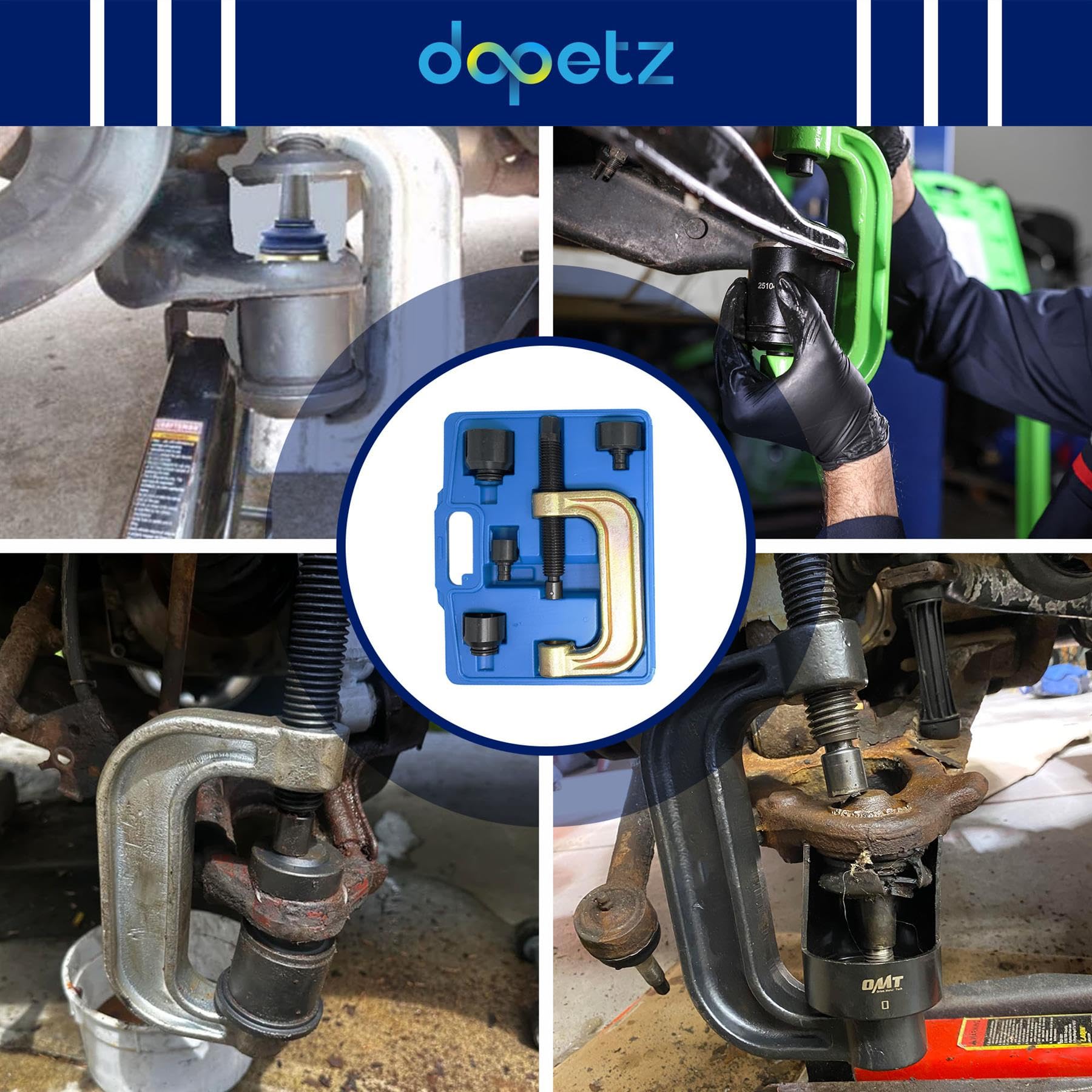 Dapetz® Dolna prasa do ściągania przegubów kulowych i zestaw narzędzi do usuwania połączeń U do Mercedes-benz W220, W211, W215, W219 G zacisk ze śrubą siłową dostarczany w walizce