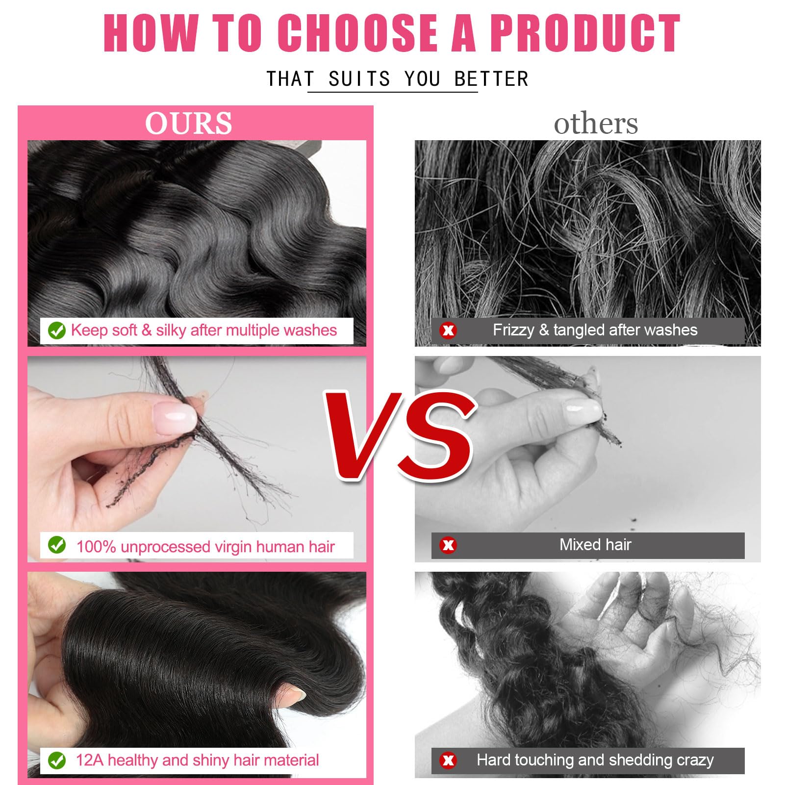 Amazon.com : Body Wave Human Hair Bundles 22 24 26 Inch Body 