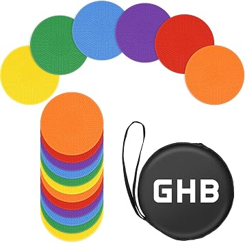 GHB 4" or 9" Poly Spot Markers Agility Dot for Gym/PE Training, Dance,12 Pcs Round Multiple Color Size Rubber Non-Slip Spot Marker for Games, Floor Dots and Sport Activities 9 Inch 12Pcs