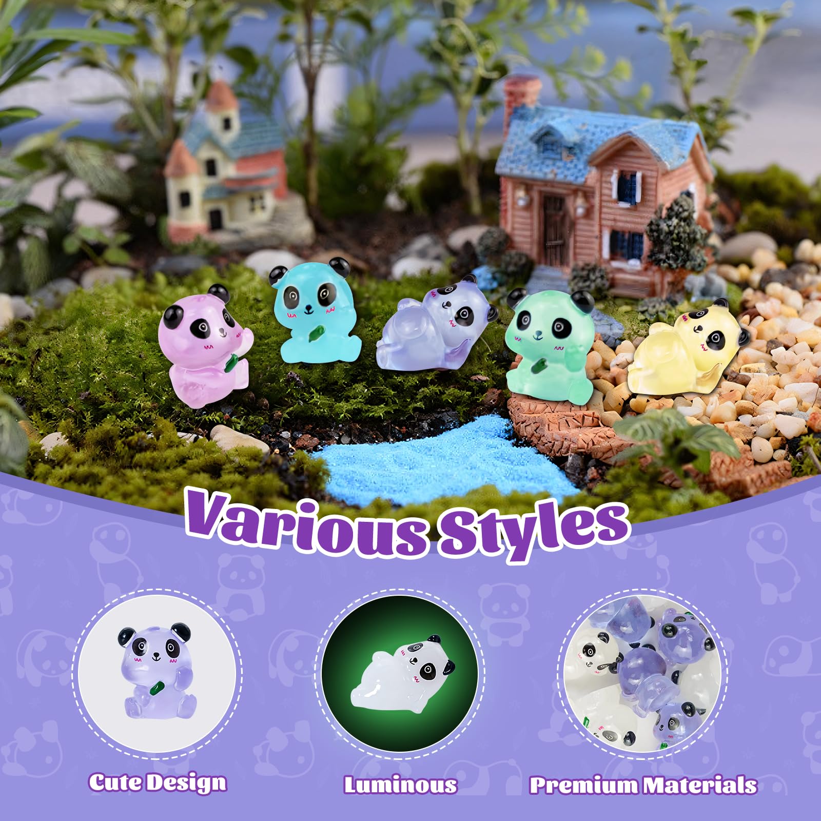 Noaya 35pcs Luminous Mini Resin Pandas - Image 3
