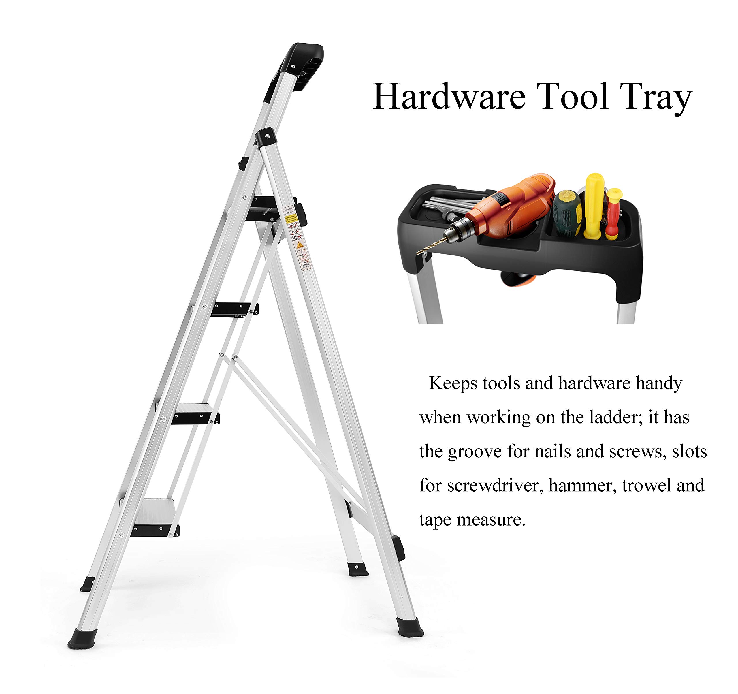 Folding Step Ladder Lightweight Aluminum Home Ladder Multi Purpose Portable 4 Step Ladders with