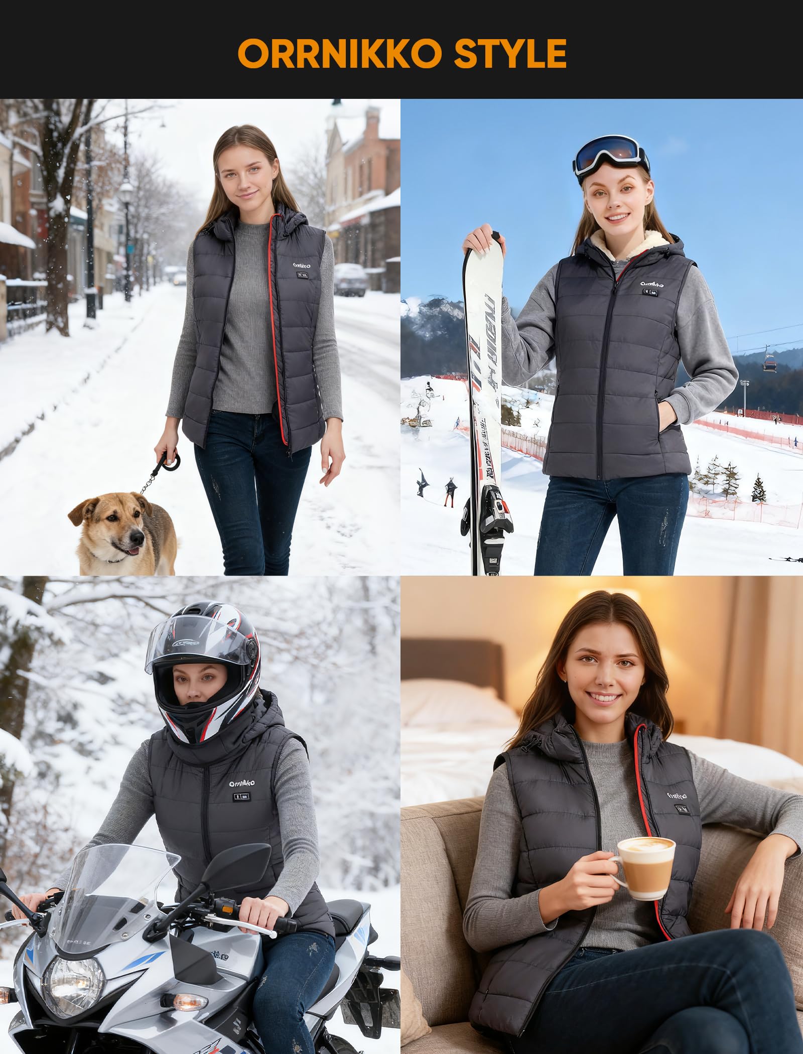 Gilet riscaldato da donna con batteria da 16000 mAh, ricarica rapida, leggero e ricaricabile, con cappuccio riscaldato, Grigio, Large