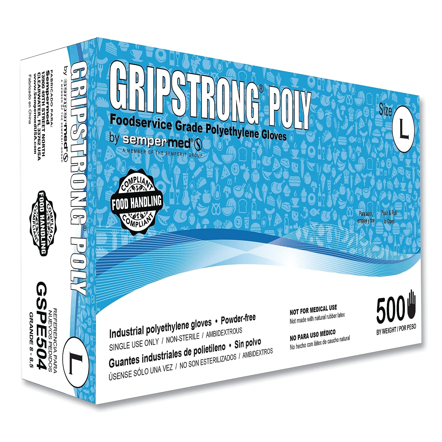 Sempermed GripStrong Poly Foodservice Grade Polyethylene Gloves, Clear, Large, Polyethylene, 500/Box, 20 Boxes/Carton (GSPE504)