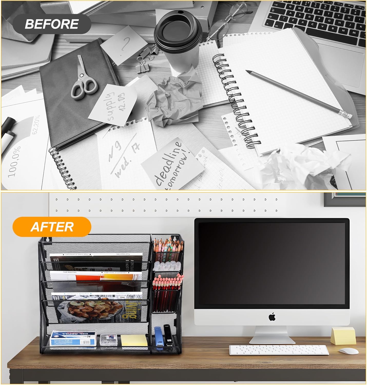 TQVAI Hanging Storage Wall File Organiser in Tray, 5-Tier Magazine Rack with Pen Holders, Leaflet Holder Wall Storage Desk Tidy Organiser for Office Accessories, Black 6 81rrd3Rq UL. AC SL1500