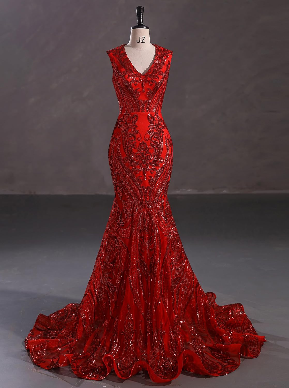 Women's Sleeveless V-Neck Sequins Mermaid Formal Evening Dress