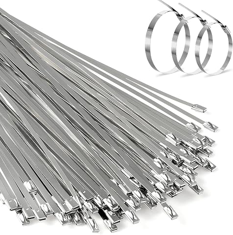 150 bridas de acero inoxidable, 400 mm × 4,6 mm (V2A), bridas de metal fuertes, fijación de cinta de protección contra el calor, construcción de vallas, gestión de cables