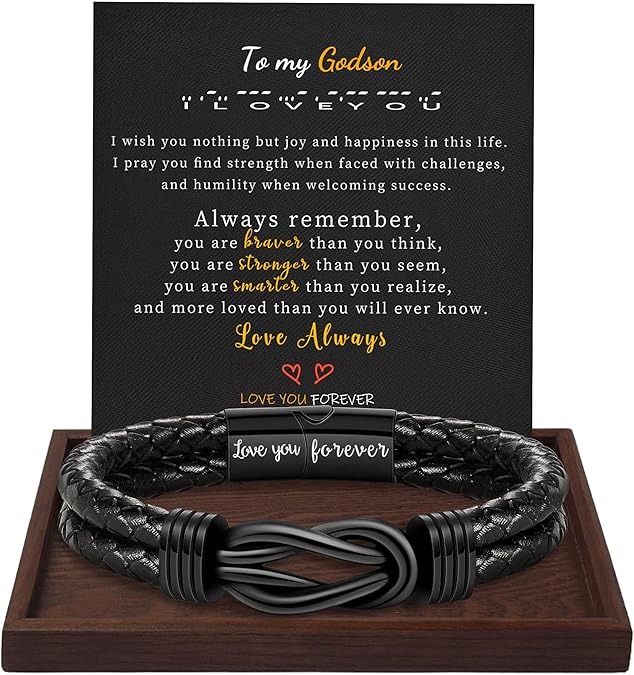 Gifts for Men Leather Bracelet Brown Braided Forever I Love You Gifts for Him Infinity Cuff Bracelets Birthday Gifts for Boyfriend Son Grandson Husband Dad Mens Fathers Day Gift