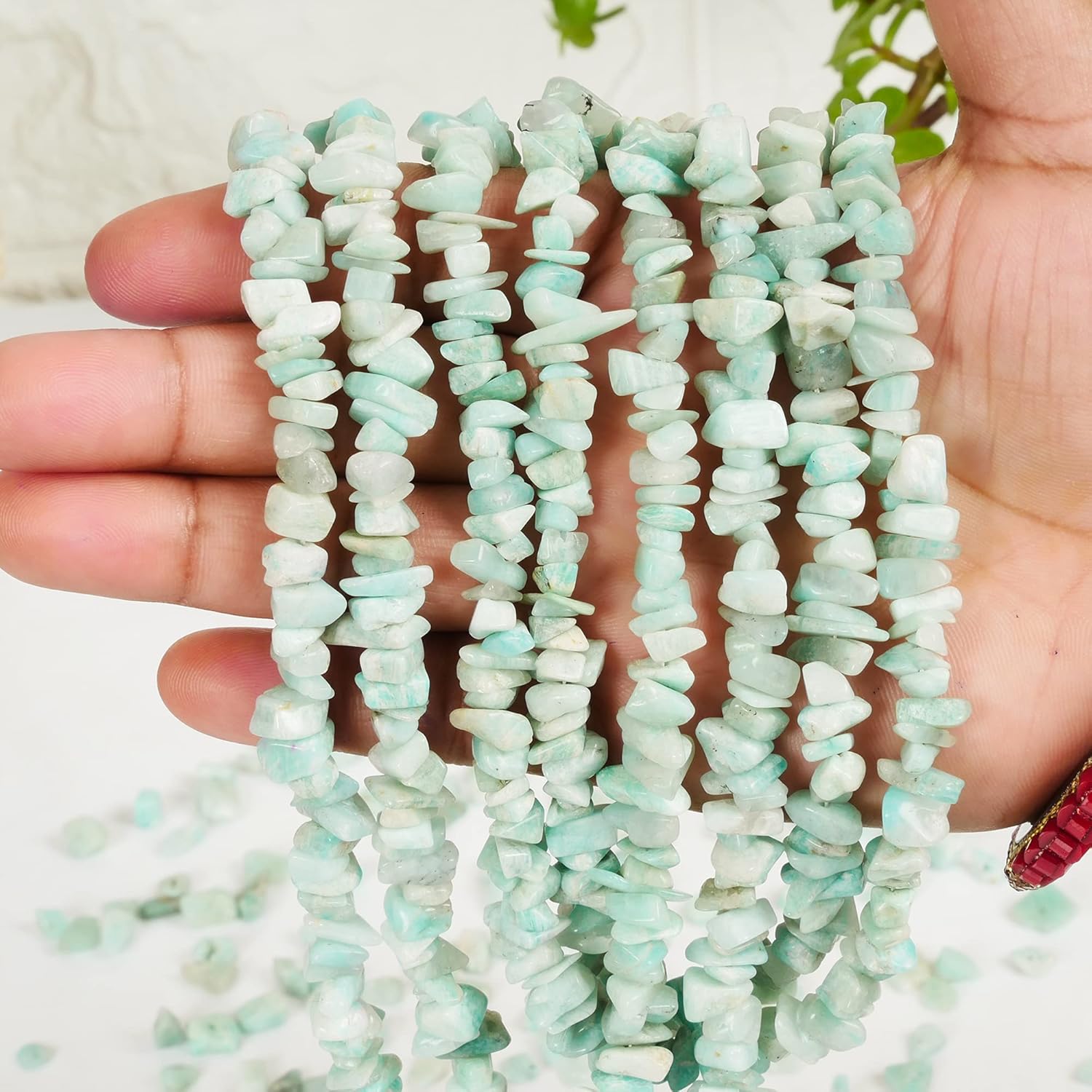 Amazonite Chakras Stones Beads for Bracelet Jewelry Making Pendant Earrings Anklet Irregular Chips Reiki Healing Crystals Bead Good Luck Prosperity Crushed Bead
