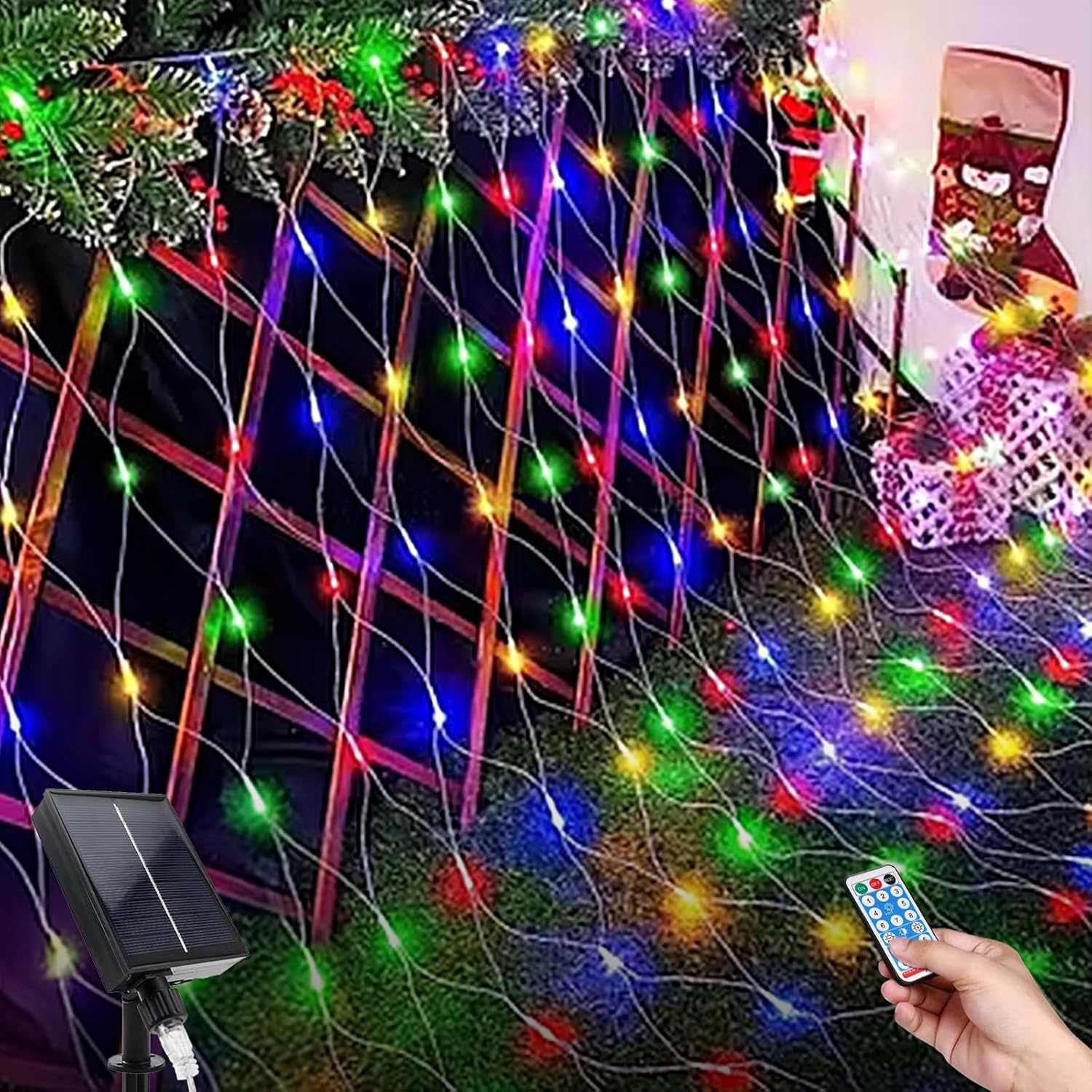 SIOOUI Solar Net Lights Outdoor 3m x 2m 192 LED Mesh Fairy Lights 8 Mode