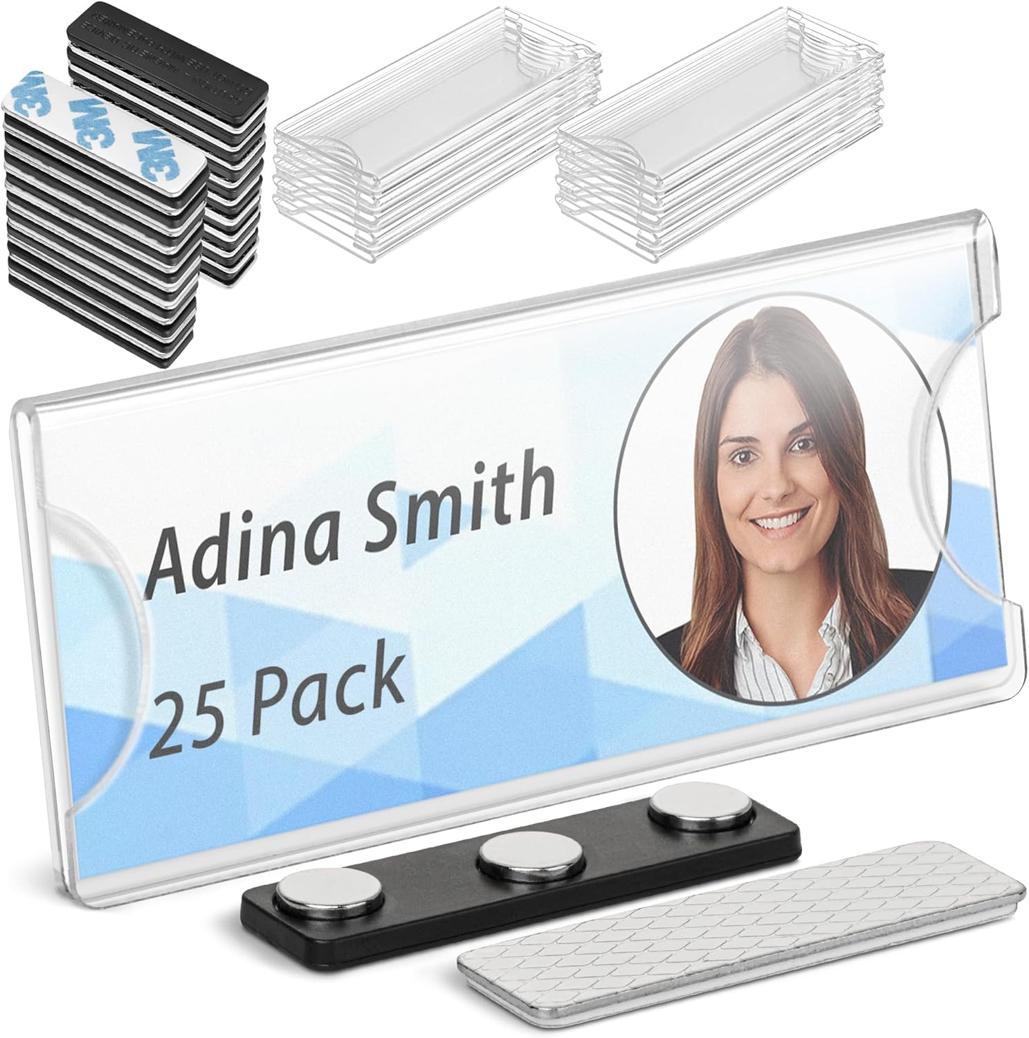 Mifflin-USA - Premium Acrylic Magnetic Name Tag Kit - 25 PK, 3x1, Clear - Customizable & Reusable Name Badge Holders w/Strong Neodymium Magnetic Backing & Paper Inserts for School, Office & Events