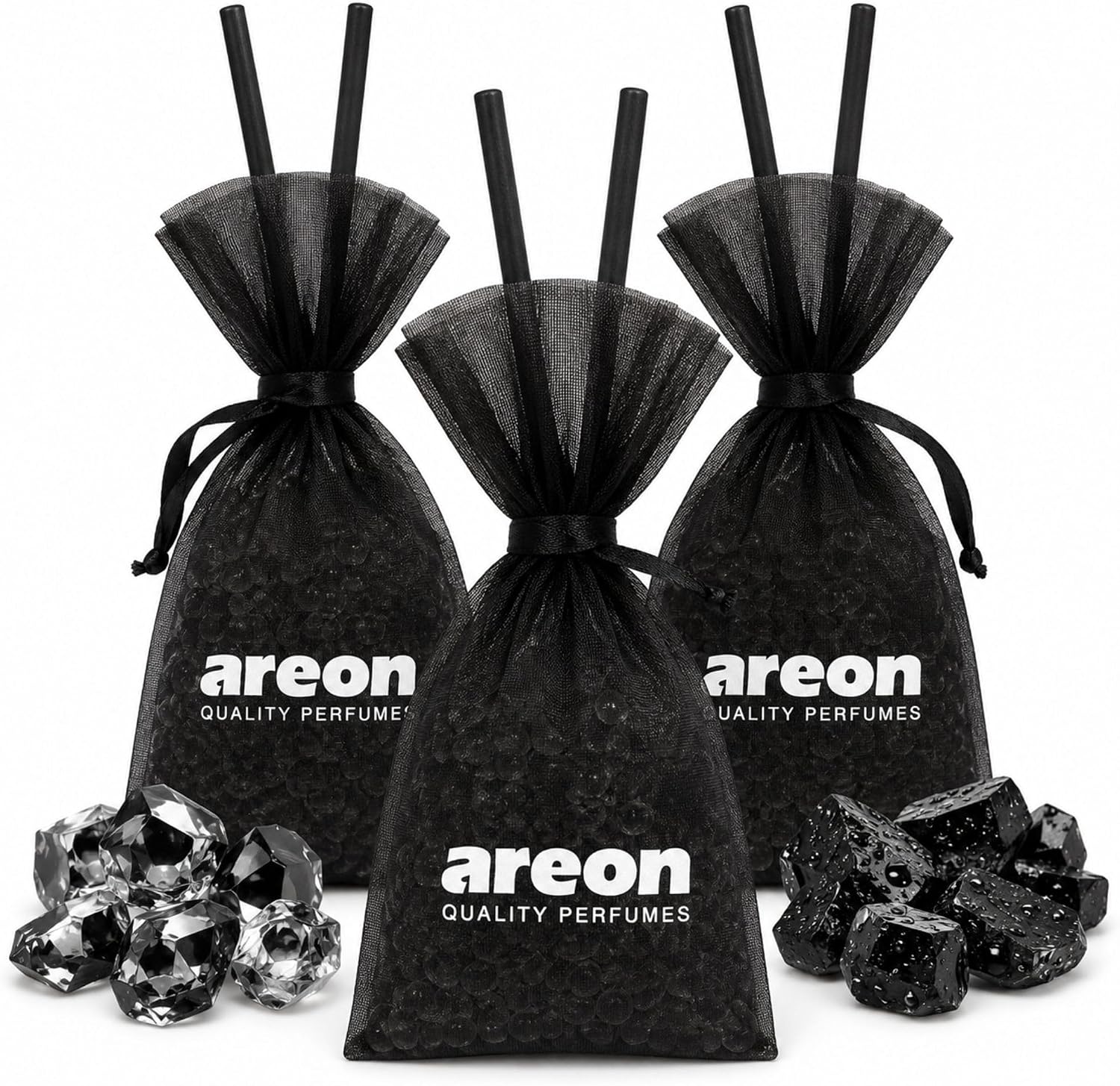 AREON Pearls Black Crystal Hanging Air Freshener, Quality Perfume Pack of 3