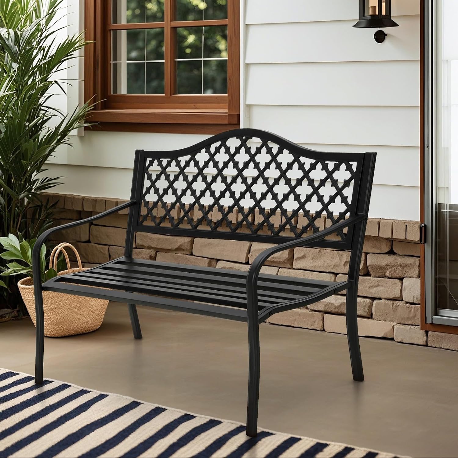 Outdoor Bench 50 in Metal Garden Bench 550 lbs Park Patio Yard Porch Bench