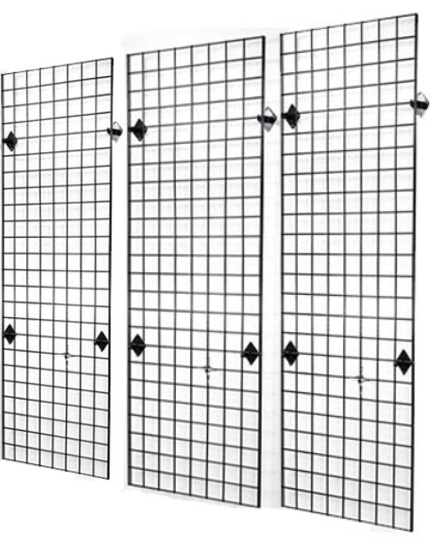 2' x 6' Foot Wire Grid Panel Wall Display Kit, 3-Pack. Color: Black