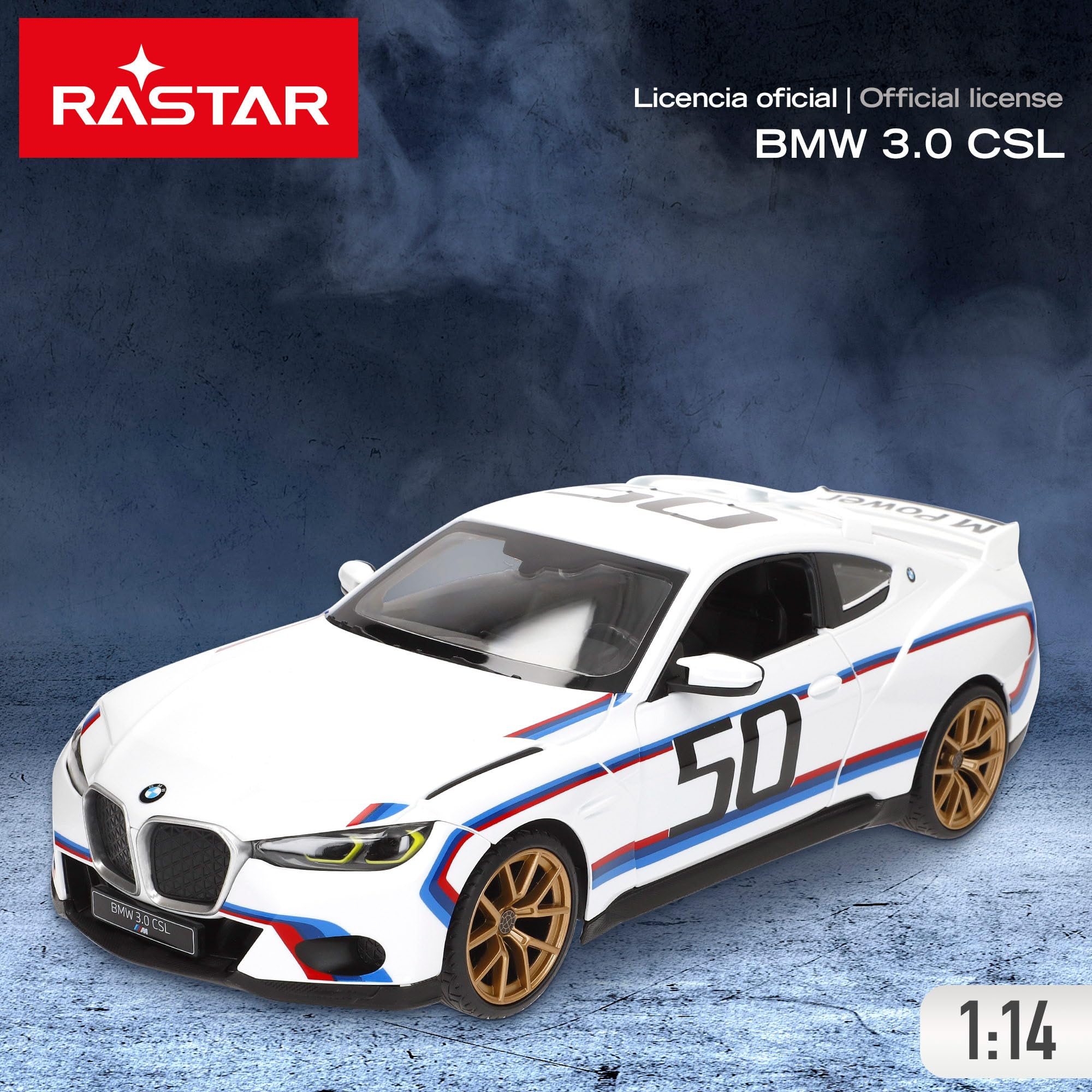 COLORBABY RASTAR Samochód zdalnie sterowany BMW 3.0 CSL, oficjalna licencja, skala 1/14, 2,4 GH.z, 6 kierunków, zasilany bateryjnie, samochody zdalnie sterowane, zabawki od 6 lat (41289)