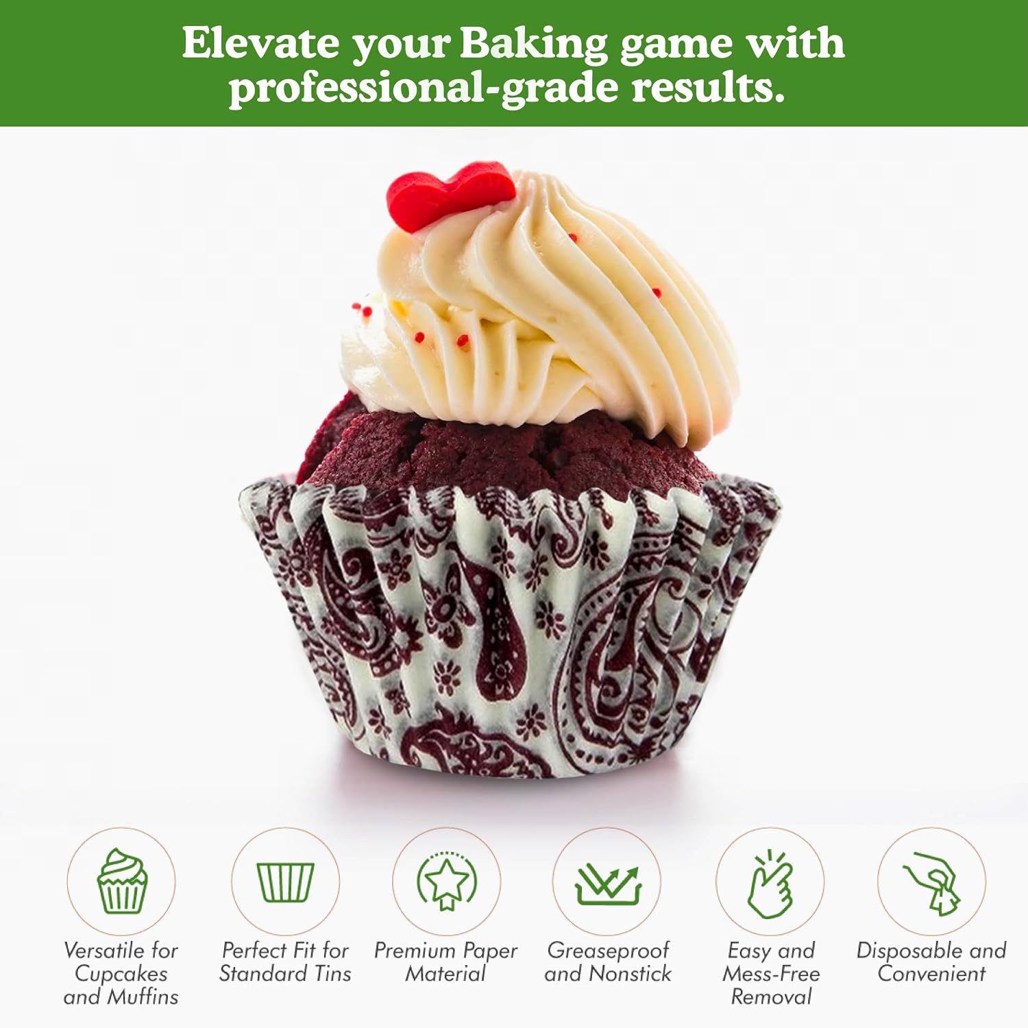 Regency Wraps Greaseproof Professional Grade Baking Cups, Pack of 40, Standard Liners, Burgundy Paisley, for Cupcakes, Muffins, Candy, Non Stick image 2