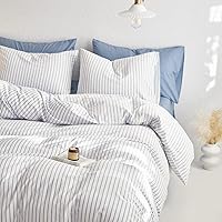 Vista 11 de Wake In Cloud - Juego de funda de edredón de algodón a rayas, rayas verticales a rayas de rayas y rayas rústicas, juego de ropa de cama de percal