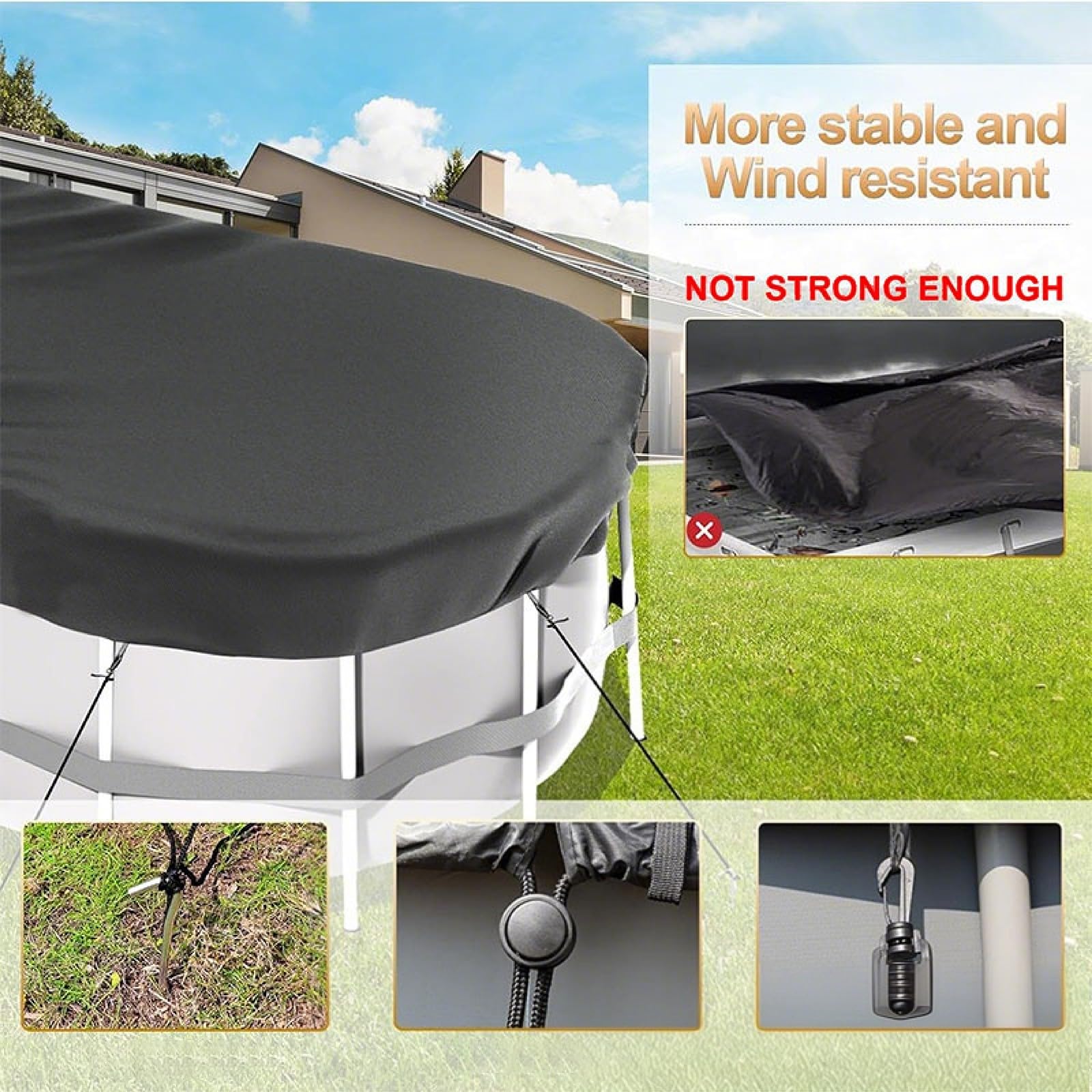 Cubierta Ovalada para Alberca con Accesorios para Piscinas, Protector de Cubierta de Piscina al Aire Libre a Prueba de Polvo con Accesorios para Piscinas Sobre el Suelo(12x21ft(366x640cm))