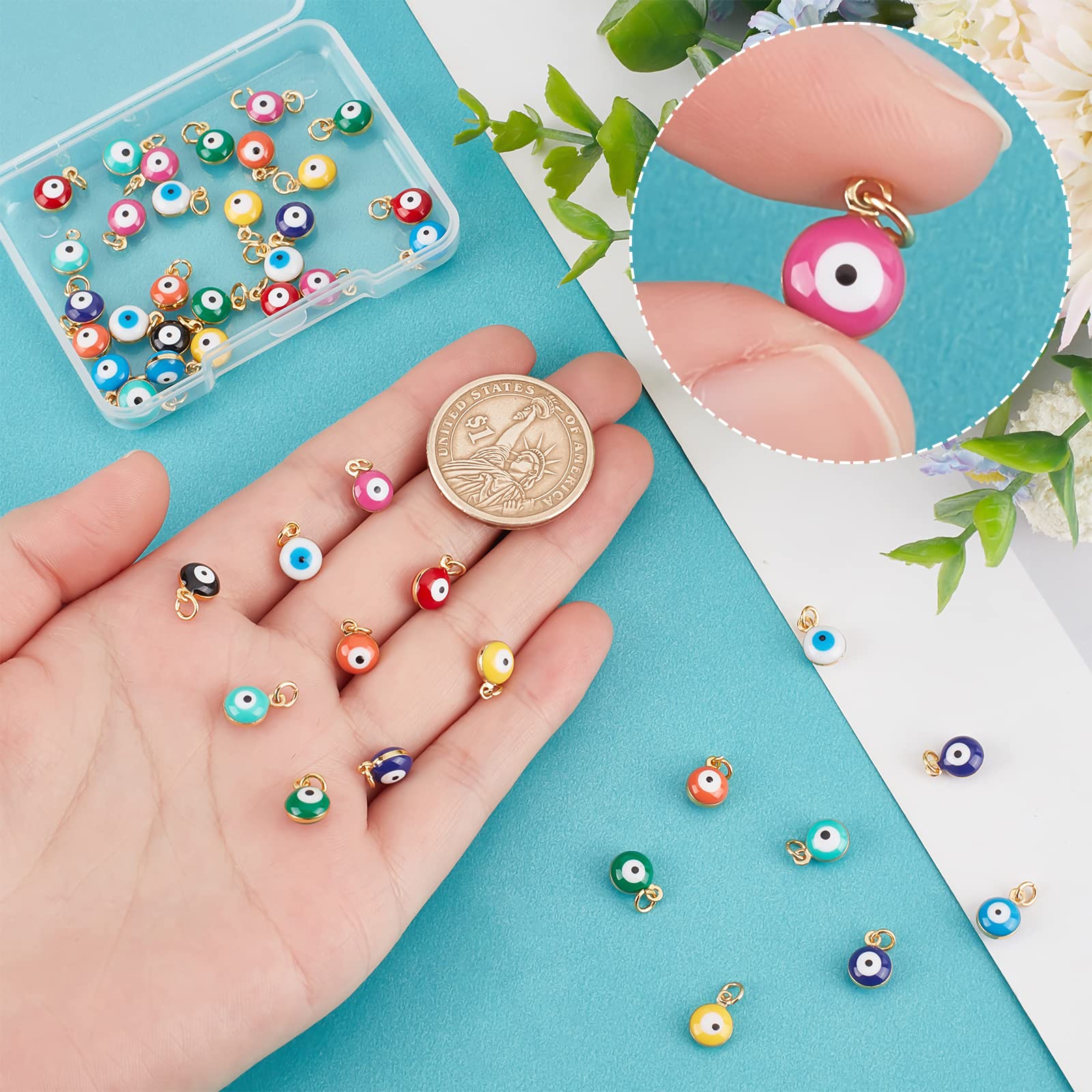 Beebeecraft Tutorials 6 Breloques Mauvais œil Plaqué Or 18K Avec Zircone Bleue - DIY Bijoux Natural Gemstone Beads For Jewelry Making