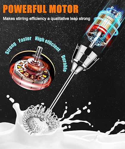 Miniatura 4 de YUSWKO Espumador de leche recargable para café con soporte, mezclador de bebidas de mano con 3 cabezales, 3 velocidades, agitadores eléctricos para