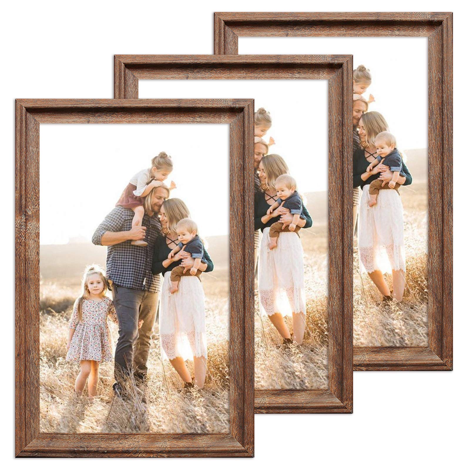 SILD 12x18 Frame Vintage Brown 3 Pack, Rustic Art 12x18 Poster Frame Tabletop Display Wall Mounting Hardware Included