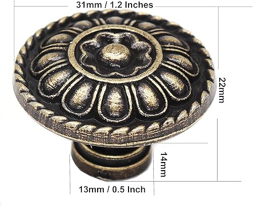 Miniatura 2 de binifiMux Paquete de 8 pomos redondos tradicionales de 1.2 pulgadas de ancho para cajones de gabinete, color negro, latón antiguo, manijas colgantes