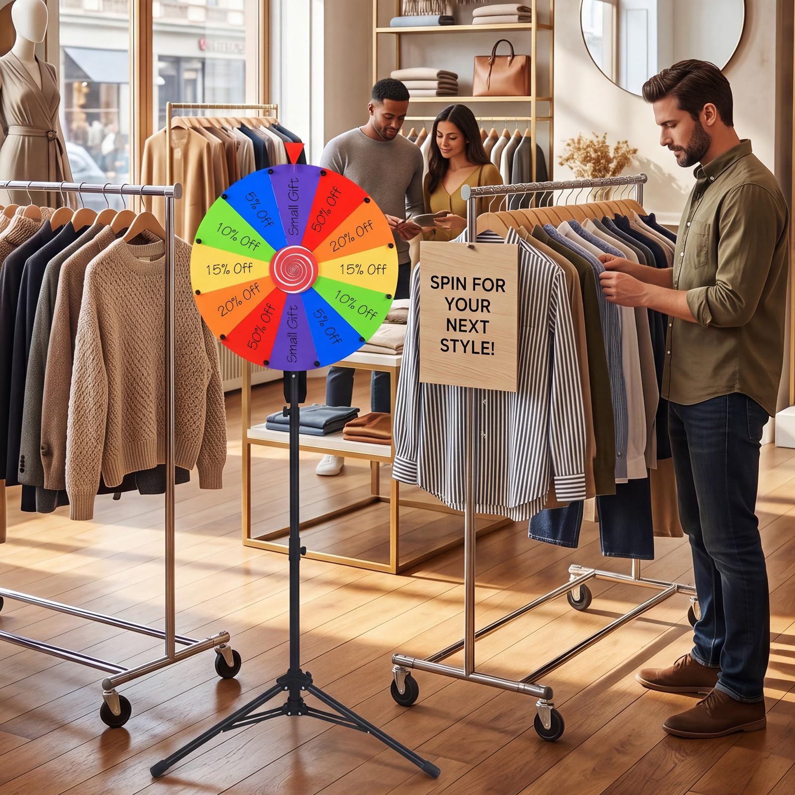 HOMASIS Glücksrad, 60 cm Drehrad zum Drehen mit 12 Slots, Bunt
