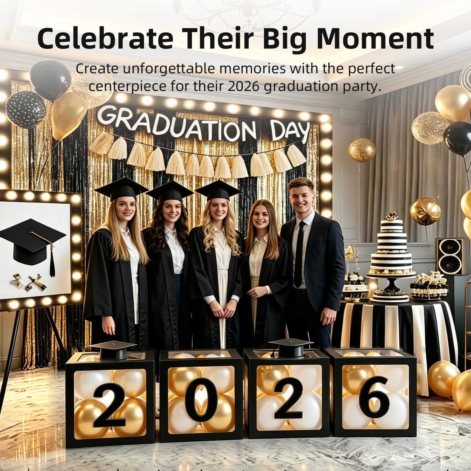 2026 Graduation Party Decorations - Black Balloon Boxes with Letters, "GRAD" & "So Proud of You" & "2026", 20pcs Balloons, Graduation Photo Props for High School College Class of 2026 Celebration — Amazon image 2