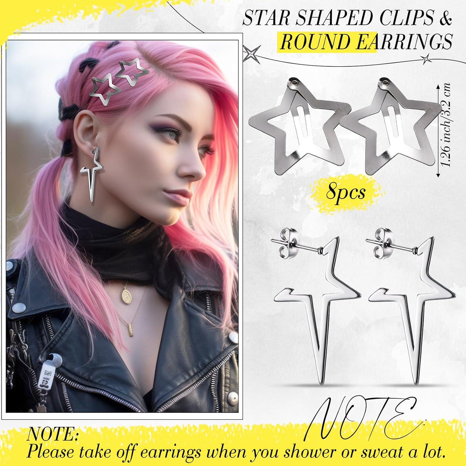 12 Pcs Y2k Accessories Set Patent Leather Shoulder Bag 2000s Sunglasses Circle Earrings Star Clips Women Gifts - Image 2