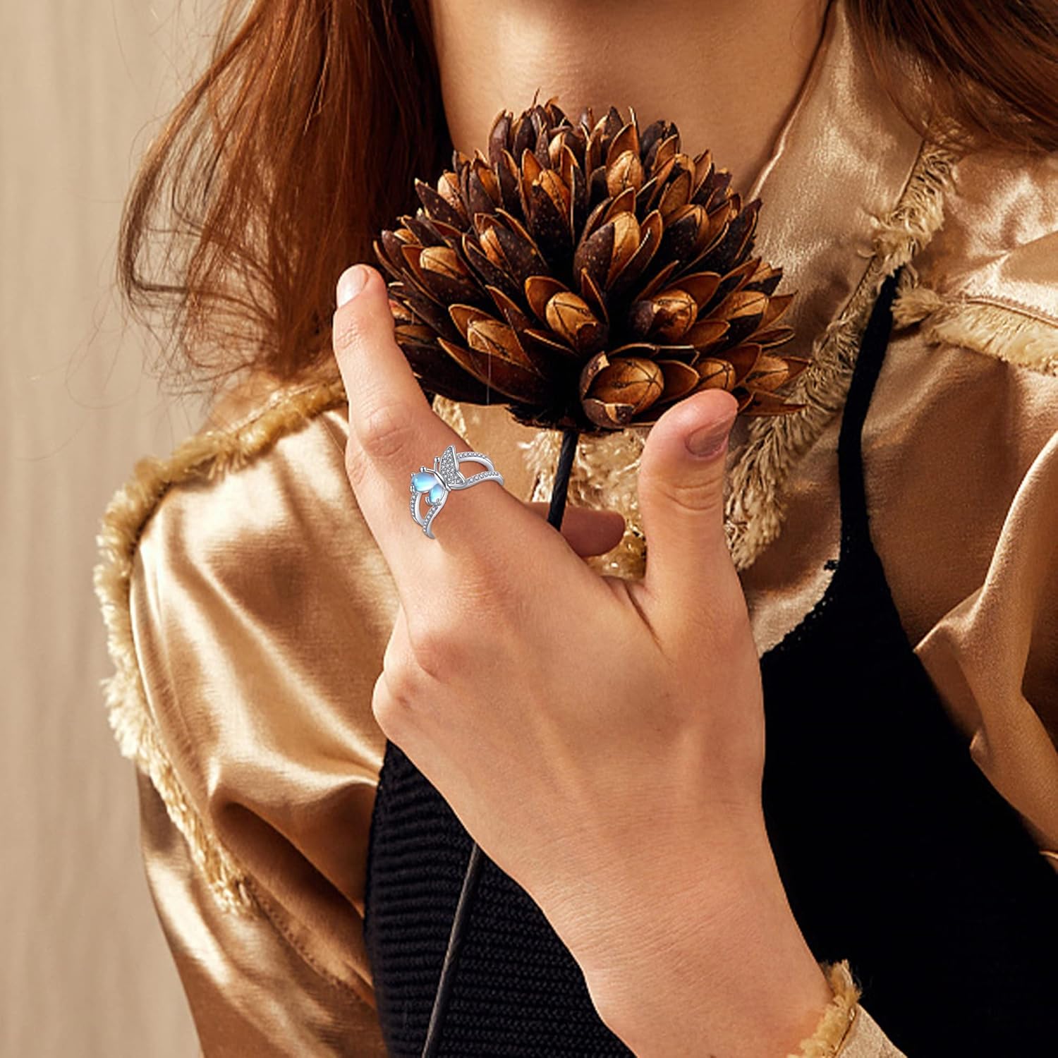 YAFEINI Butterfly Rings Sterling Silver Moonstone Butterfly Mother's Day Jewelry Mothers Day for Women Mom - Image 2