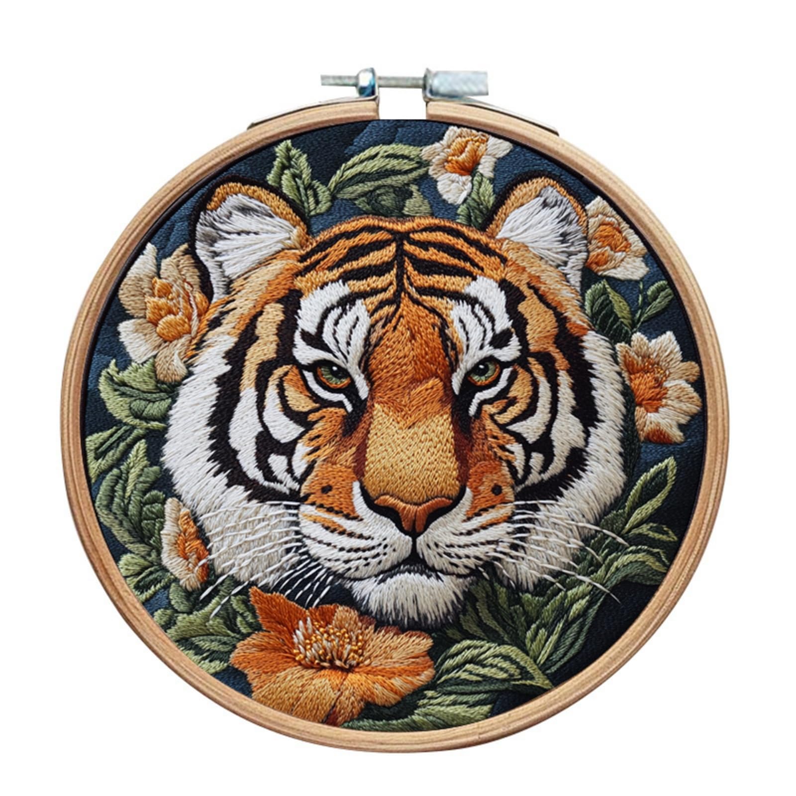 IUHUI Embroidery Kit for Advanced Adults - Beautiful Animals Gorgeous Patterns, DIY Hand Stitching Embroidery Set with Hoop (Tiger Head)