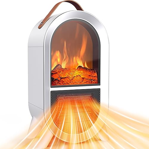 Miniatura 9 de Calentador eléctrico portátil de chimenea, 1500 W750 W, mini calentador de espacio para uso en interiores con llama 3D, termostato, asa de