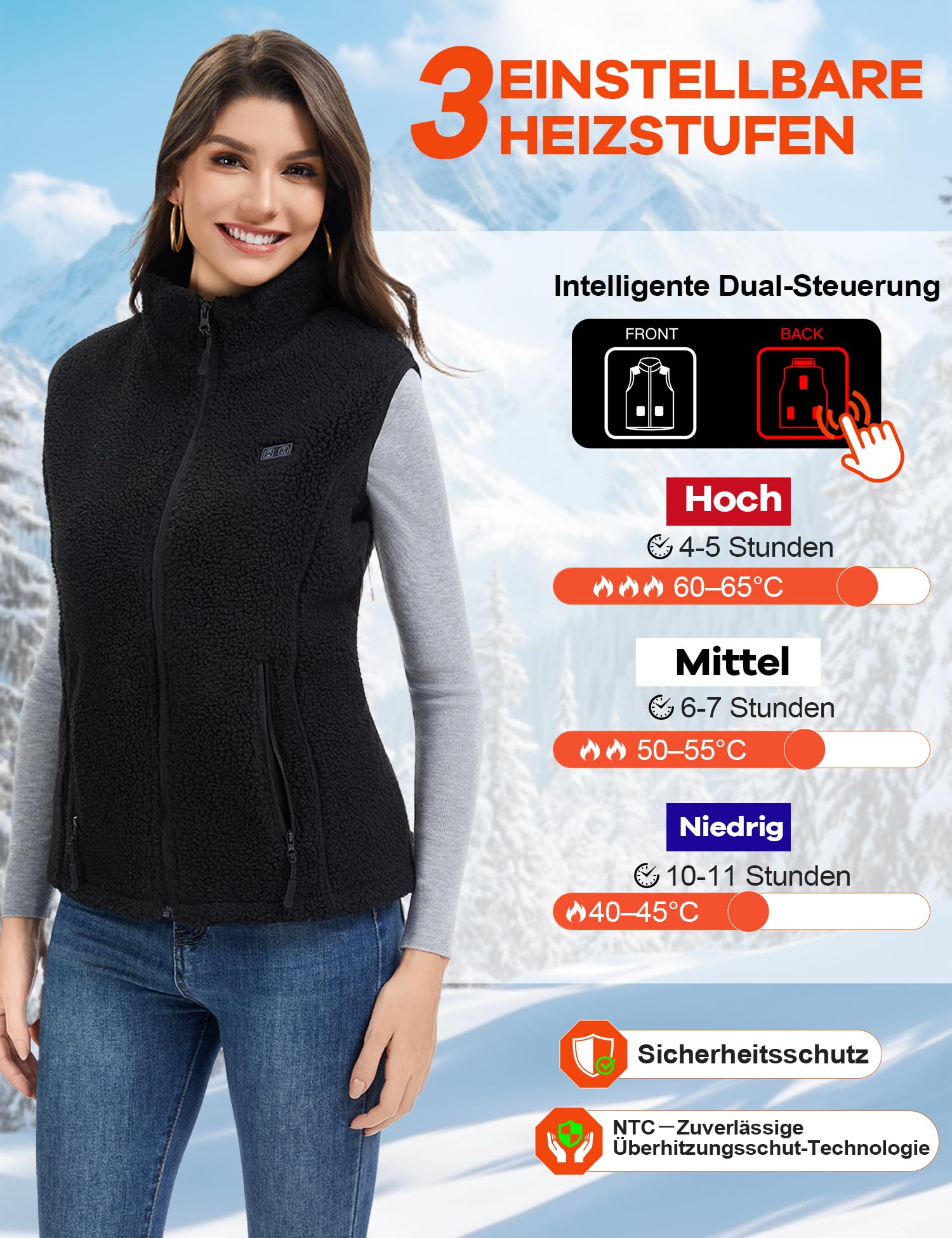 Heizweste Damen mit Powerbank 7.4V 18400mAh，Fleece Wärmeweste - Waschbar Beheizte Weste für Outdoor & Alltag