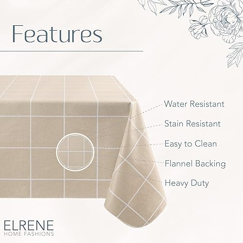 Miniatura 4 de Elrene Home Fashions Mantel de vinilo resistente al agua y a las manchas con respaldo de franela, 60 x 84 pulgadas, rectangular, natural