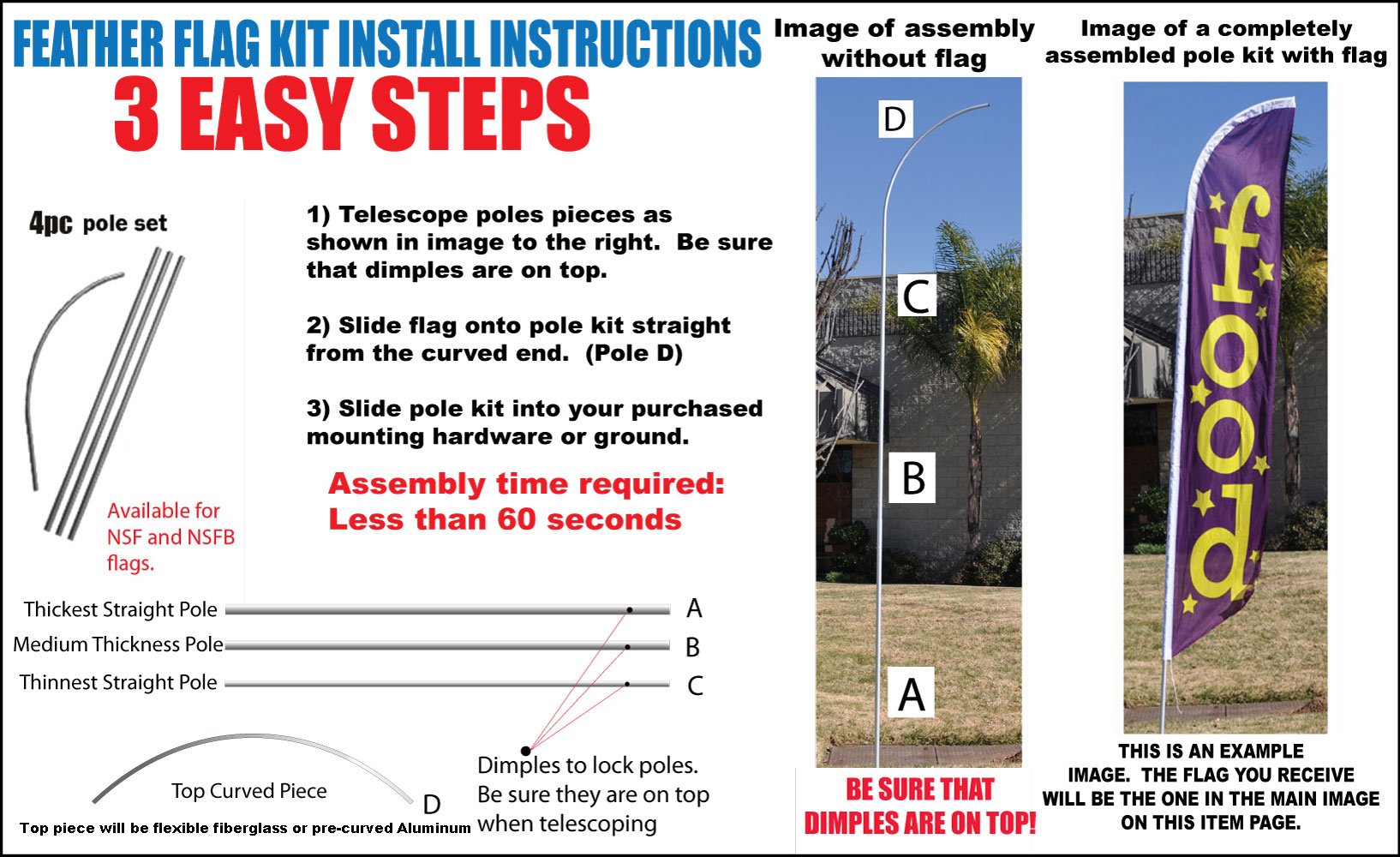 Flat Tire Repair 15ft Feather Banner Swooper Flag Kit - INCLUDES 15FT POLE KIT w/GROUND SPIKE