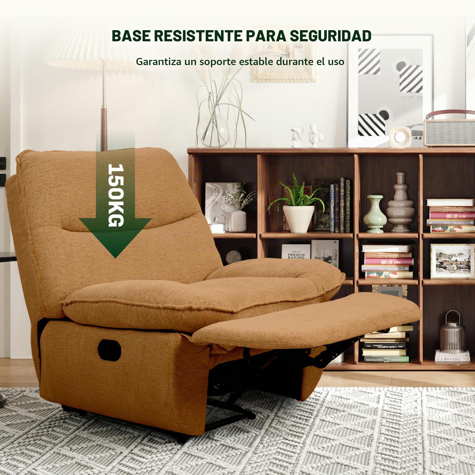 Softa Sillón Reclinable, Pushback, Silla Reclinable con Espacio de Almacenamiento Oculto, Sofá Cama con Respaldo Ajustable, Asiento y Respaldo Acolchados, para Salón, Marrón