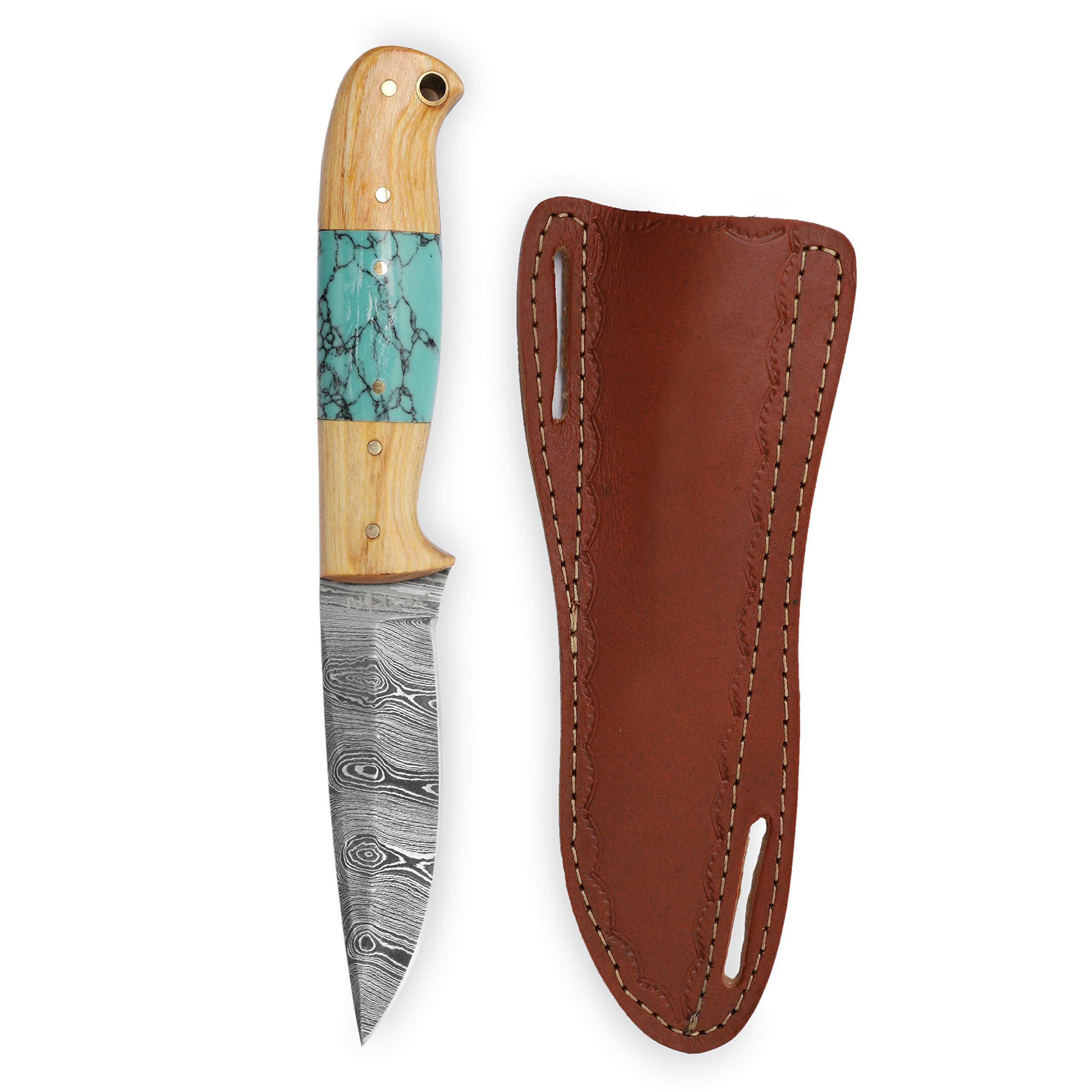 Perkin Coltello da Caccia Damasco con Coltello Sharpcraft a Lama Fodera SK900