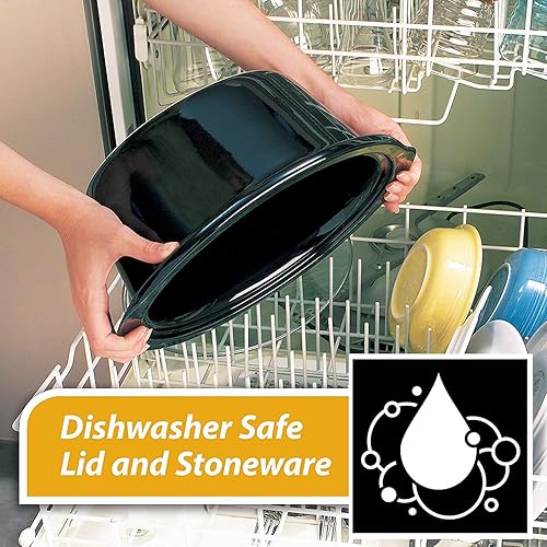 Miniatura 5 de Olla de cocción lenta manual ovalada de 8 cuartos con inserto de gres extraíble y apto para lavavajillas tapa de vidrio apta para lavavajillas